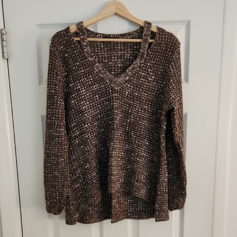American Eagle Outfitters Marled Brown and Cream Knit Sweater